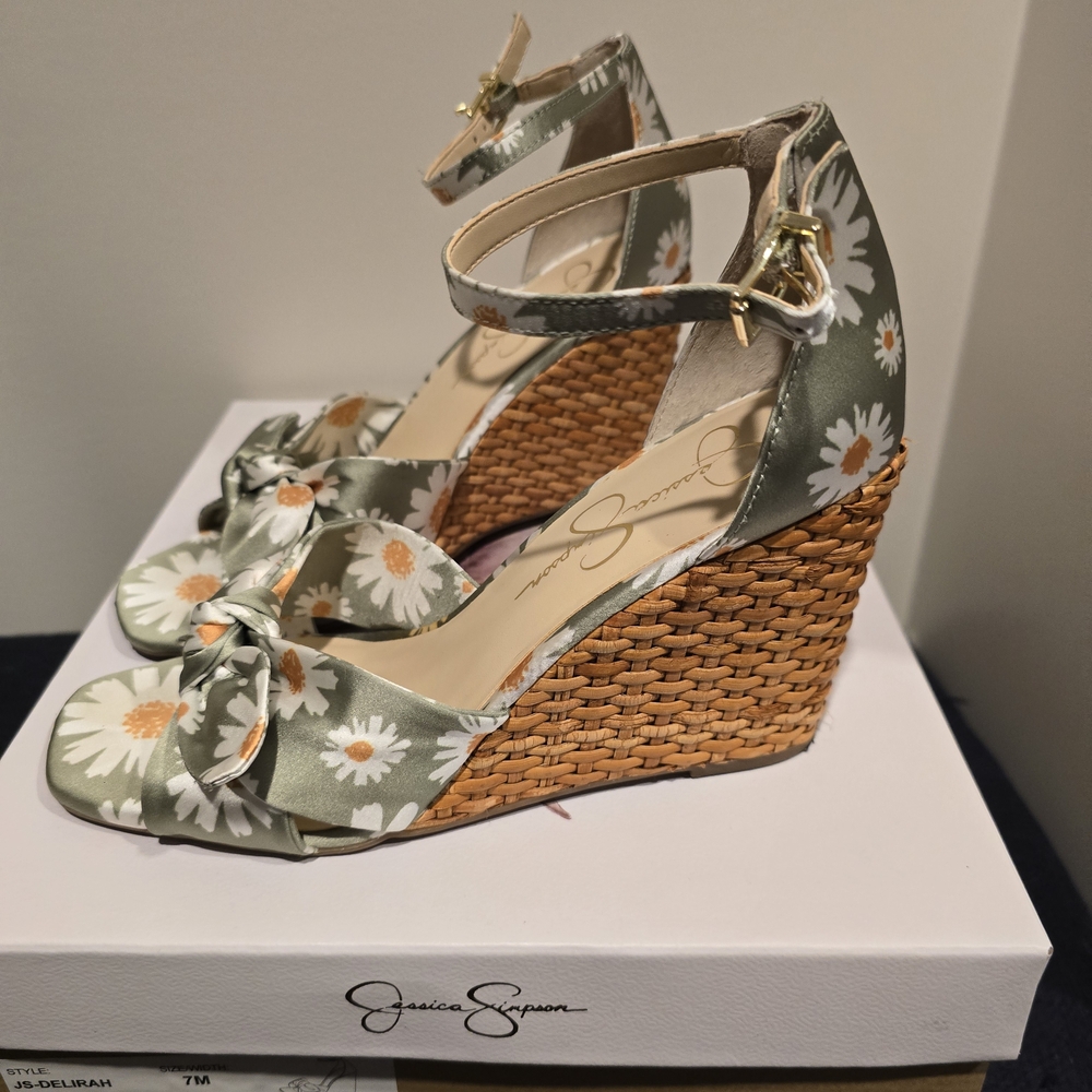 Jessica Simpson Women's Floral Wedge Sandals - Green - Picture 2 of 7